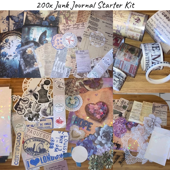 200x Junk Journal Kit Ephemera Stickers Diary Vintage Sapphire Floral Scrapbook - Picture 14 of 16